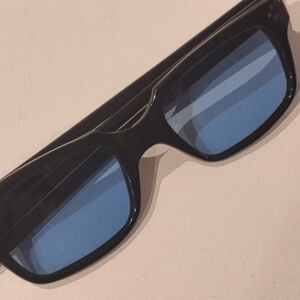 Rare Vintage Black Unisex Sunglasses with Blue Glass JAPAN Nos